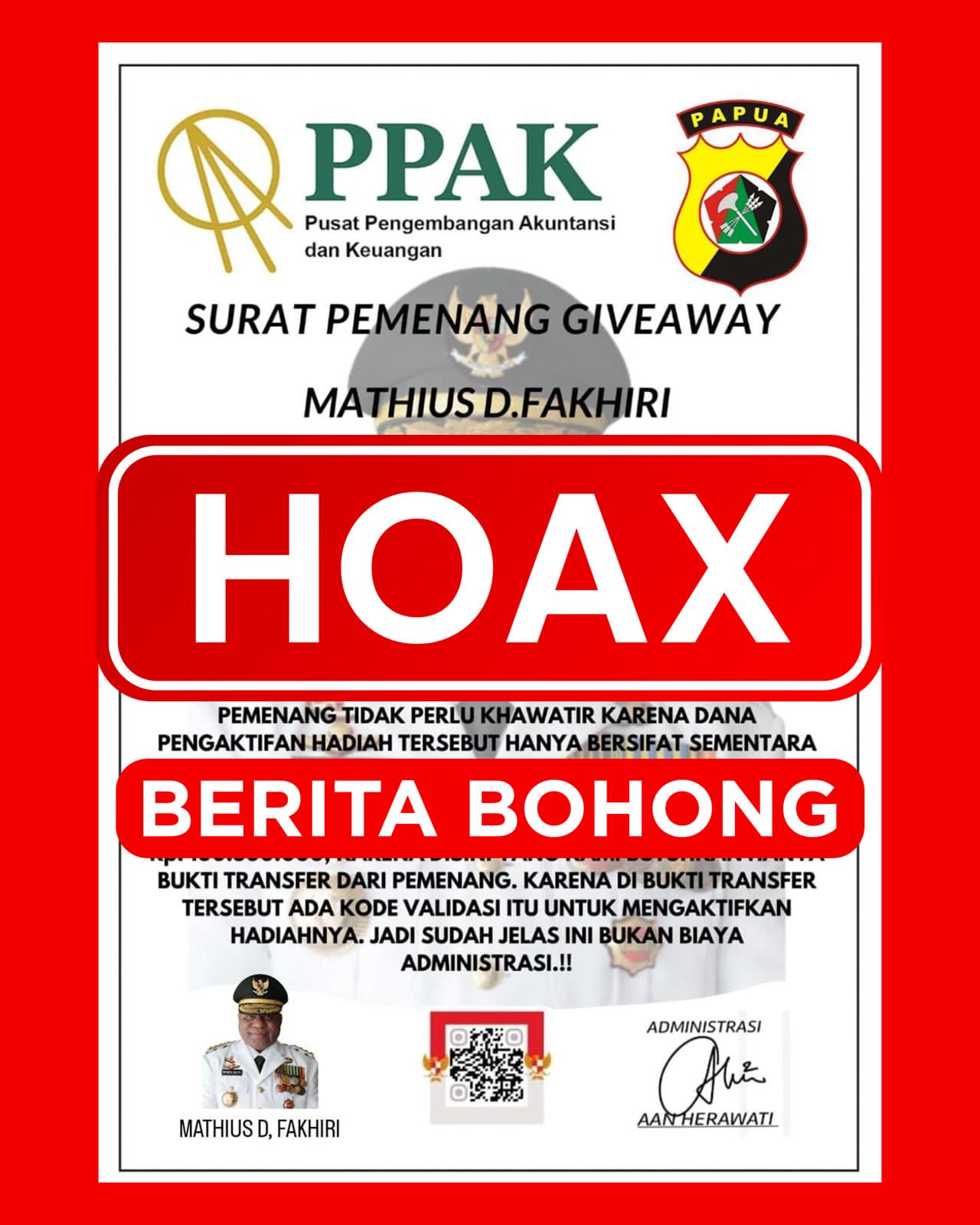 Hoaks Giveaway Gubernur Papua, Ditegaskan Tidak Benar