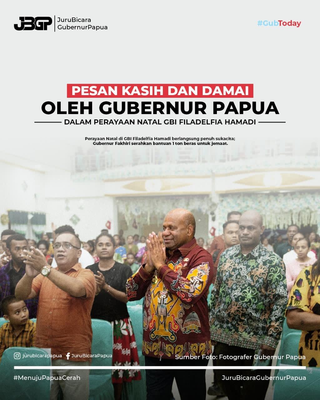 Gubernur Papua Sampaikan Pesan Kasih Natal di GBI Filadelfia Hamadi, Serahkan Bantuan 1 Ton Beras