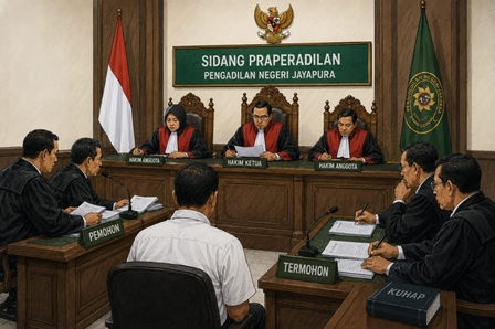 ILustrasi jalannya sidang Praperadilan di PN Jayapura